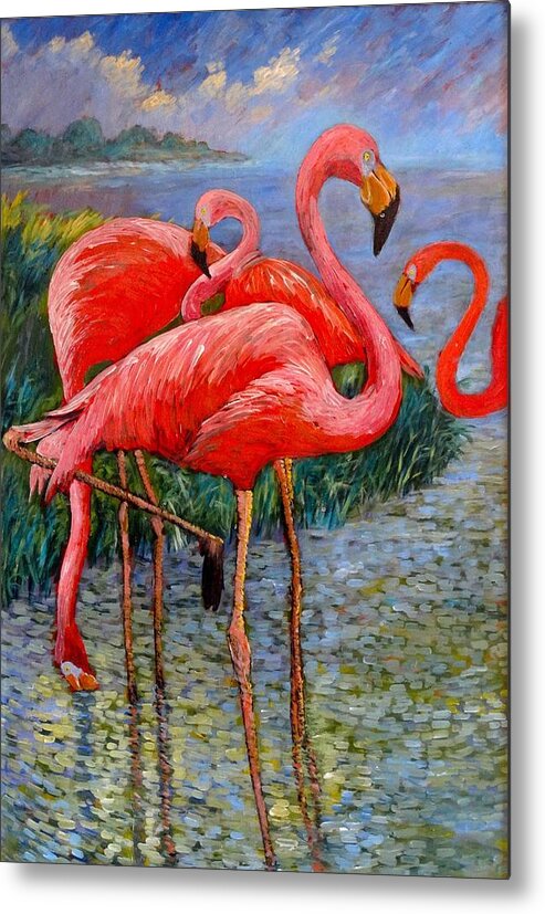 St.petersberg Metal Print featuring the painting Florida's Free Flamingo's by Charles Munn