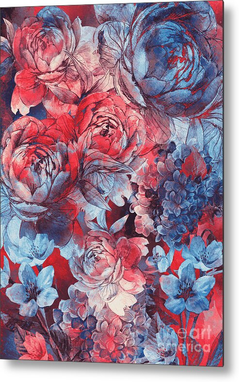 Flower Metal Print featuring the digital art Flowers Red And Blue Pattern by Justyna Jaszke JBJart
