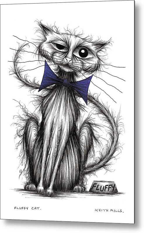 Fuzzy Metal Print featuring the drawing Fluffy cat by Keith Mills
