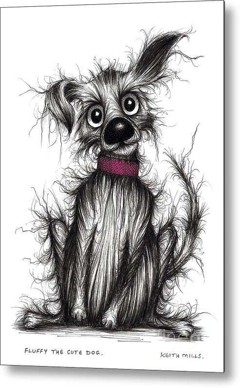 Adorable Puppies Metal Print featuring the drawing Fluffy the cute dog by Keith Mills