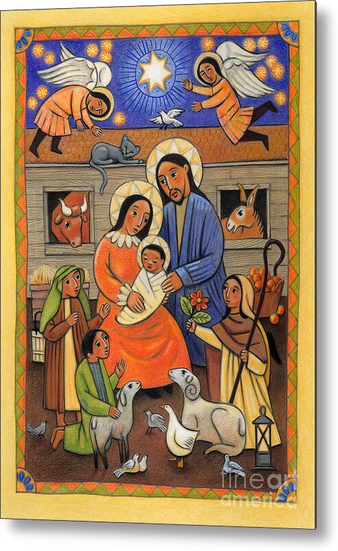 Folk Nativity Metal Print featuring the painting Folk Nativity - JLFON by Julie Lonneman