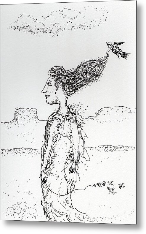 Birds Metal Print featuring the drawing Follow me down by Jim Taylor