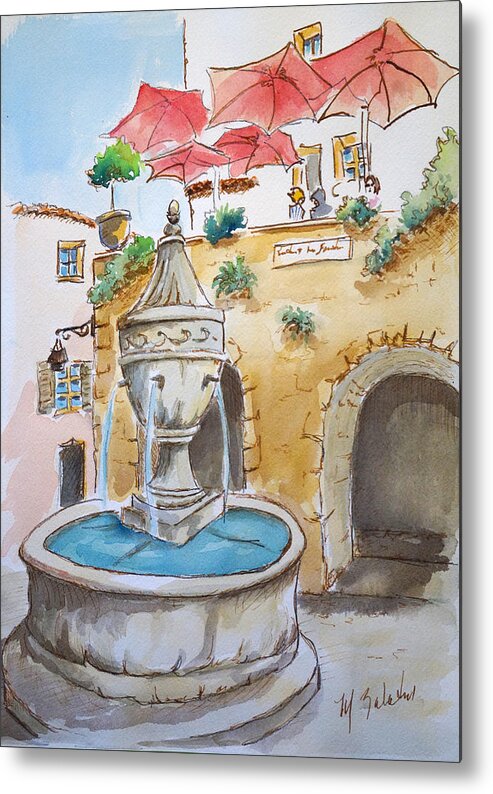 Fountain Metal Print featuring the painting Fountain at St Paul de Vence by Marilyn Zalatan