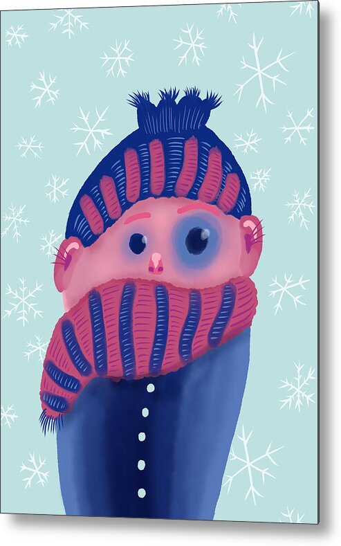 Winter Metal Print featuring the digital art Freezing Kid In Winter by Boriana Giormova