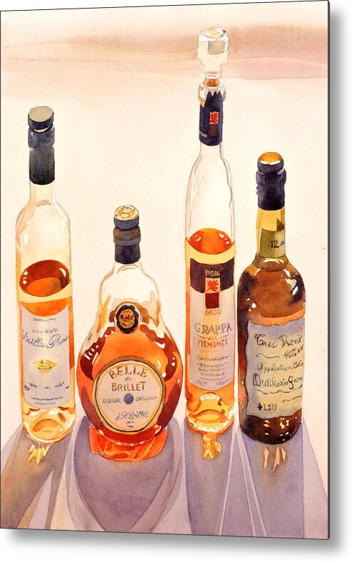 Bottles Metal Print featuring the painting French Liqueurs by Mary Helmreich