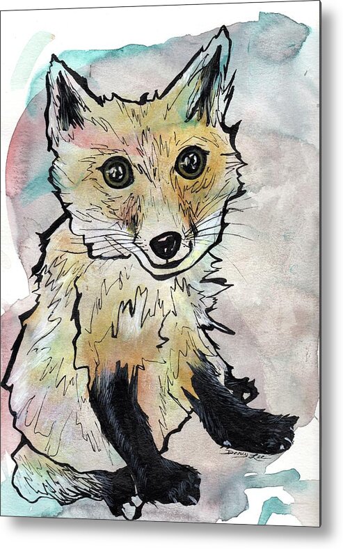 Fox Metal Print featuring the painting Friendly Fox by Darcy Lee Saxton