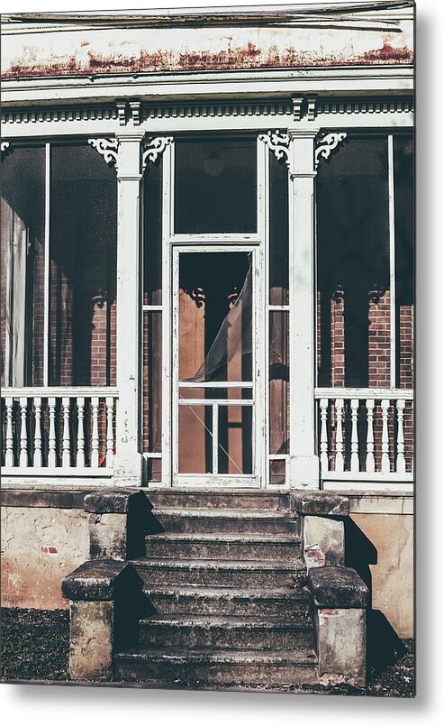 Abandoned Metal Print featuring the photograph Front Door of Abandoned Building by Kim Hojnacki