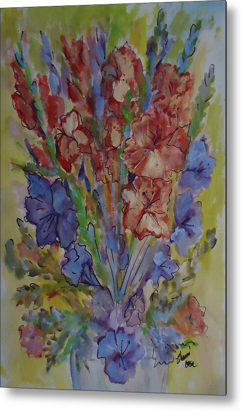 A Bouquet Of Mixed Flowers Metal Print featuring the mixed media Gilded Flowers by Charme Curtin