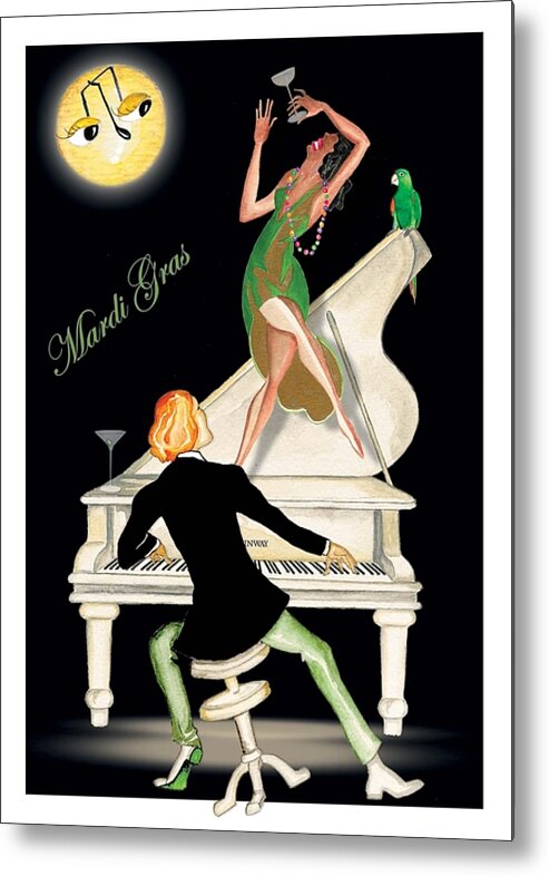 Mardi Gras Metal Print featuring the painting Girl Dancing on Piano by Anne Beverley-Stamps