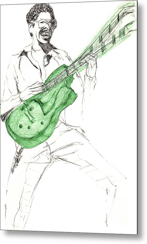 George Johnson Metal Print featuring the drawing GJ Guitar by Michelle Gilmore