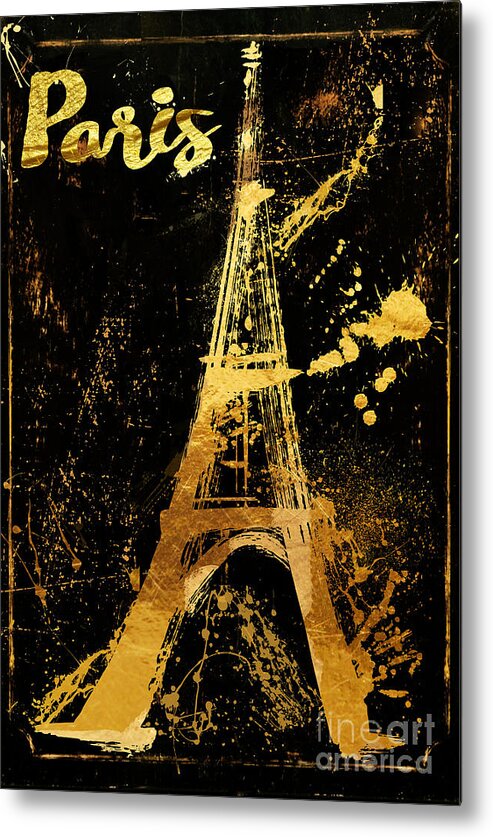 Eiffel Tower Metal Print featuring the painting Golden Eiffel Tower Paris by Mindy Sommers