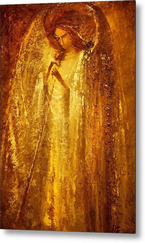 Angel Metal Print featuring the painting Golden Light of Angel by Valentina Kondrashova