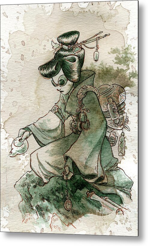 Steampunk Metal Print featuring the painting Green Tea by Brian Kesinger
