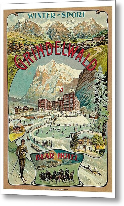 Grindewald Switzerland Travel Poster Metal Print featuring the painting Grindewald Switzerland Travel Poster by MotionAge Designs