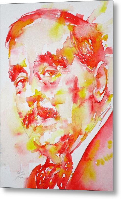H. G. Wells Metal Print featuring the painting H. G. WELLS - watercolor portrait by Fabrizio Cassetta