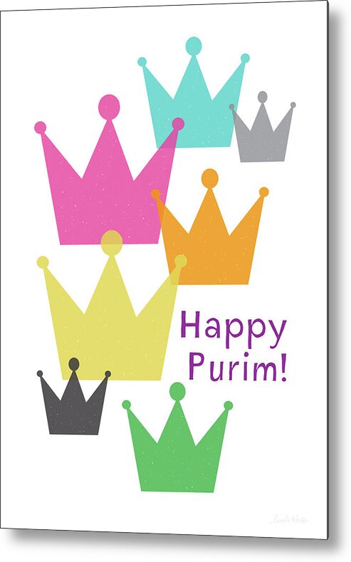 Purim Metal Print featuring the mixed media Happy Purim Crowns - Art by Linda Woods by Linda Woods