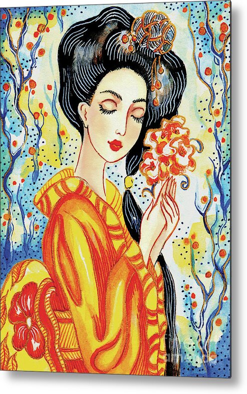 Woman And Flower Metal Print featuring the painting Harmony Flower by Eva Campbell