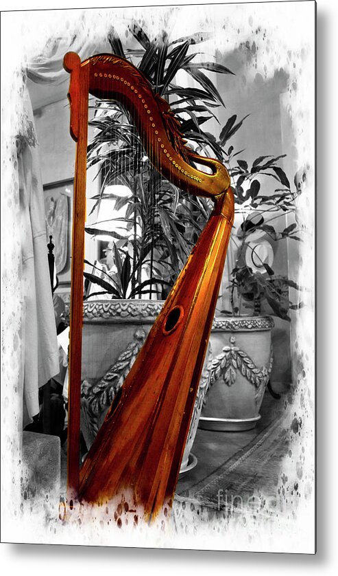 Harp Metal Print featuring the photograph Harp At Mansion Alcazar, Cuenca, Ecuador by Al Bourassa