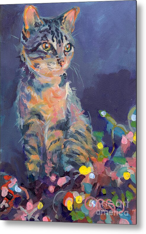Gray Tabby Metal Print featuring the painting Holiday Lights by Kimberly Santini