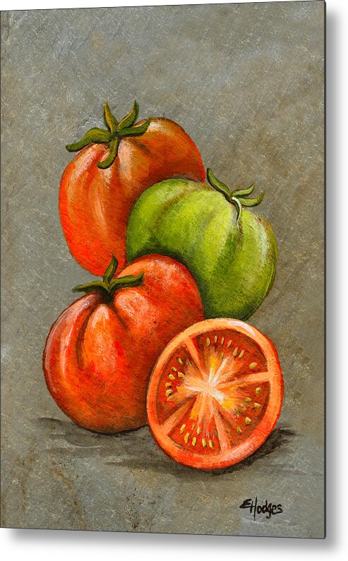 Tomatoes Metal Print featuring the painting Home Grown Tomatoes by Elaine Hodges