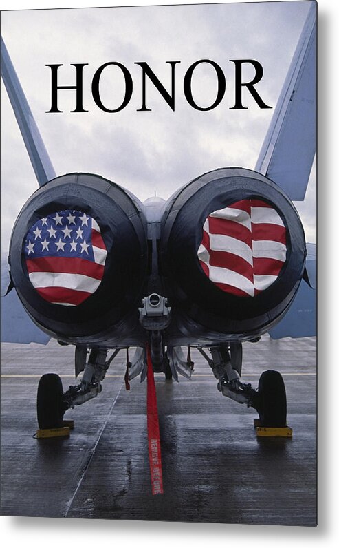 Mcdonnell Douglas F/a-18 Hornet Metal Print featuring the photograph HONOR the FLAG by Gary Corbett