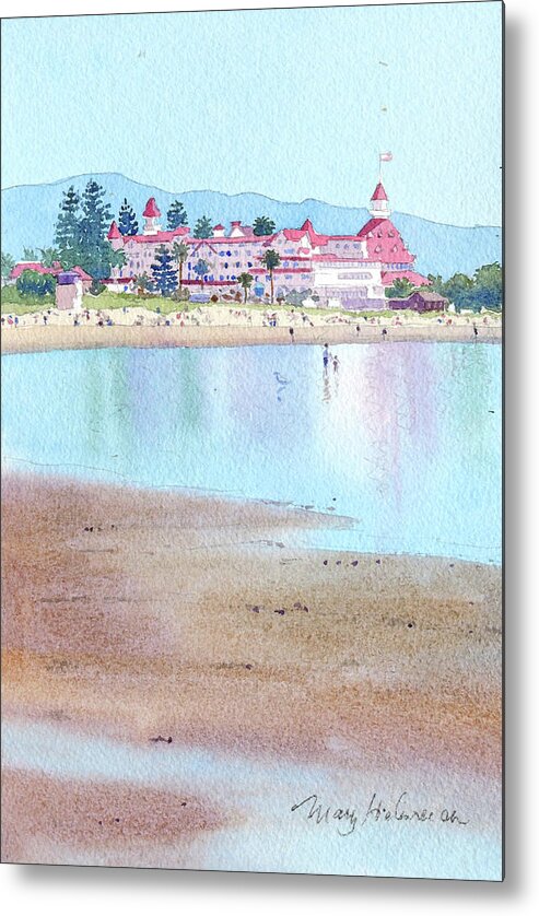 Hotel Del Coronado Metal Print featuring the painting Hotel Del Coronado Low Tide by Mary Helmreich