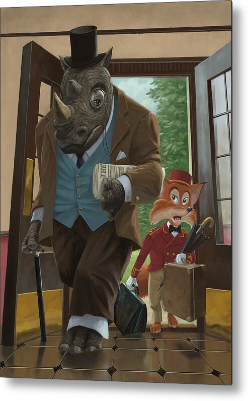 Rhino Metal Print featuring the painting Hotel Rhino And Porter Fox by Martin Davey
