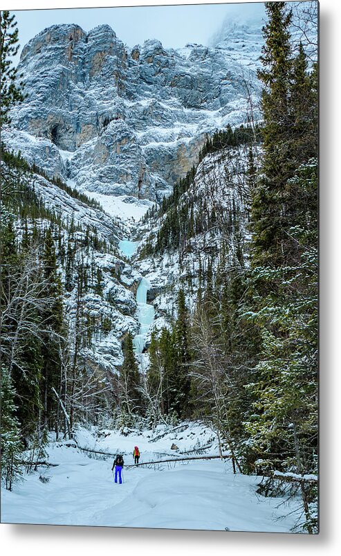 Canada Metal Print featuring the photograph Ice climbers approaching Professor Falls rated WI4 in Banff Nati by Elijah Weber