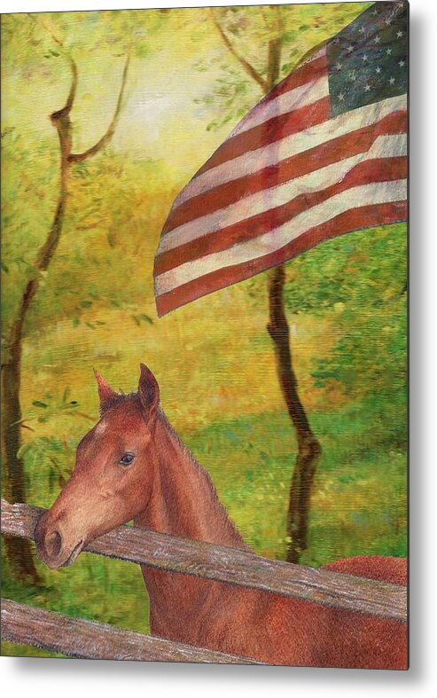 Illustrated Horse Metal Print featuring the painting Illustrated Horse in golden meadow by Judith Cheng