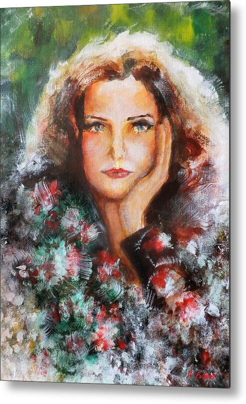 Girl Metal Print featuring the painting Flora by Denise F Fulmer