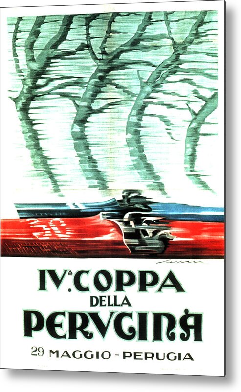 Vintage Metal Print featuring the mixed media IV Coppa Della Perugina - Vintage Italian Car Advertisment Poster by Studio Grafiikka