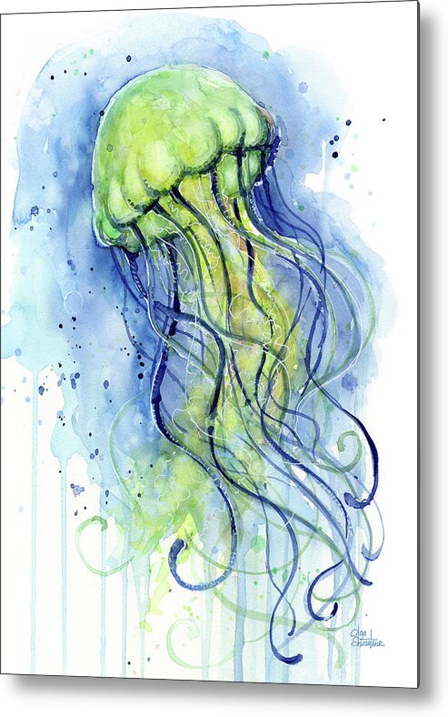 Watercolor Jellyfish Metal Print featuring the painting Jellyfish Watercolor by Olga Shvartsur
