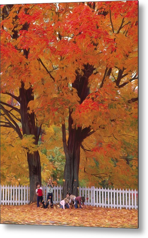 Jericho Metal Print featuring the photograph Kids and Leaves. Jericho, VT #1 by George Robinson