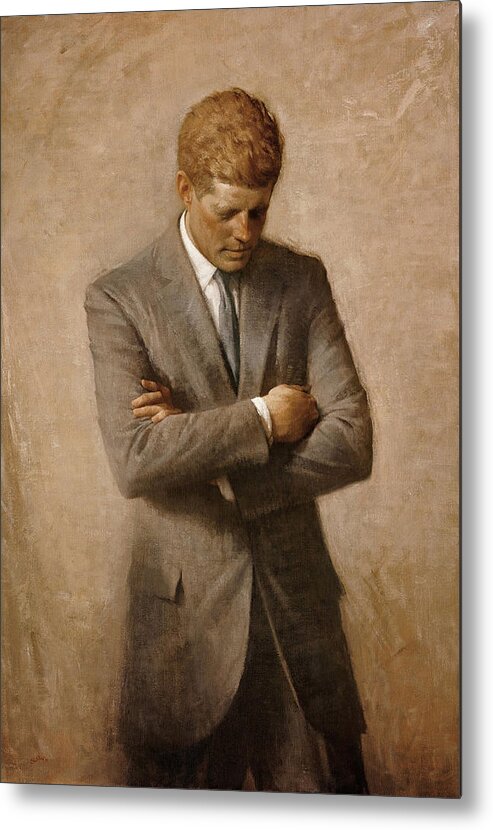 Jfk Metal Poster featuring the painting John F Kennedy by War Is Hell Store
