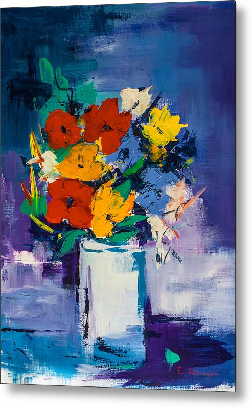 Flowers Metal Print featuring the painting Happy flowers by Elise Palmigiani