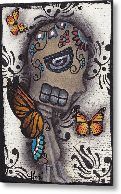 Day Of The Dead Metal Print featuring the painting Just a Butterfly by Abril Andrade