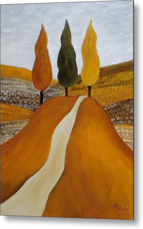 Cypress Metal Print featuring the painting Just The Three Of Us by Angeles M Pomata