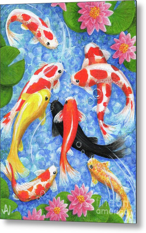 Feng Shui Metal Print featuring the painting Wealth and Blessings Koi Fish - Feng Shui by Julia Underwood