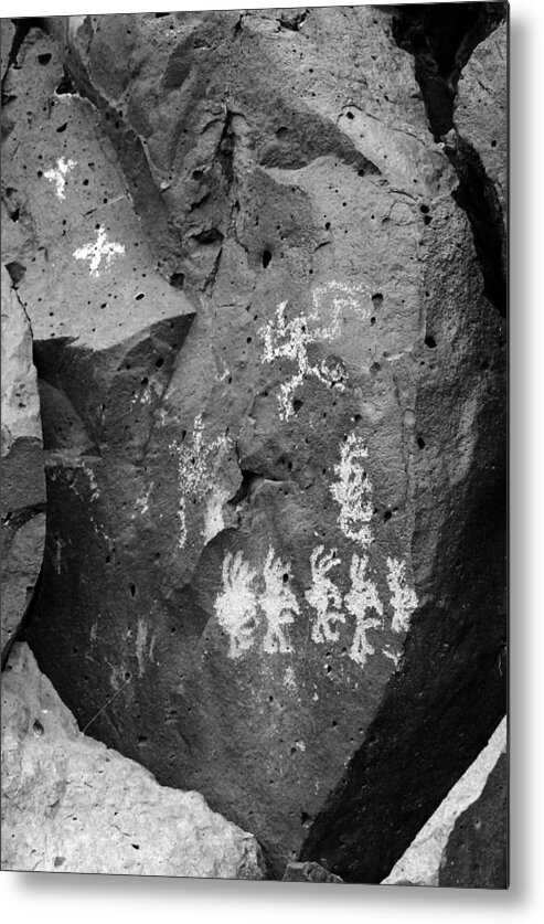 Petroglyphs Metal Print featuring the photograph Kokopellis b/w by Glory Ann Penington