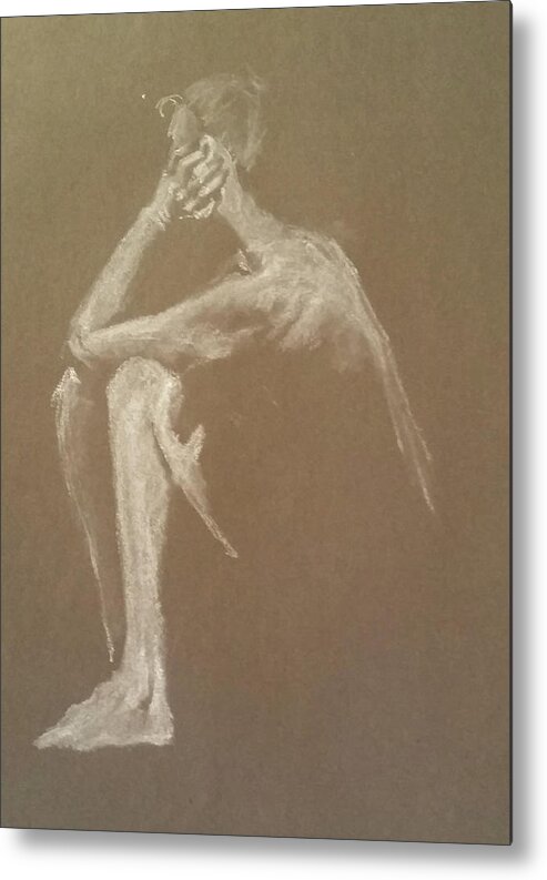 Figure Drawing Metal Print featuring the drawing Kroki 2015 06 18_9 Figure Drawing White Chalk by Marica Ohlsson