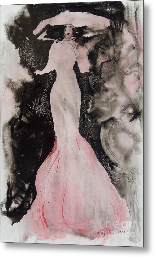 Lady Metal Print featuring the painting Lady in the Pink Hat by Mary Haley-Rocks