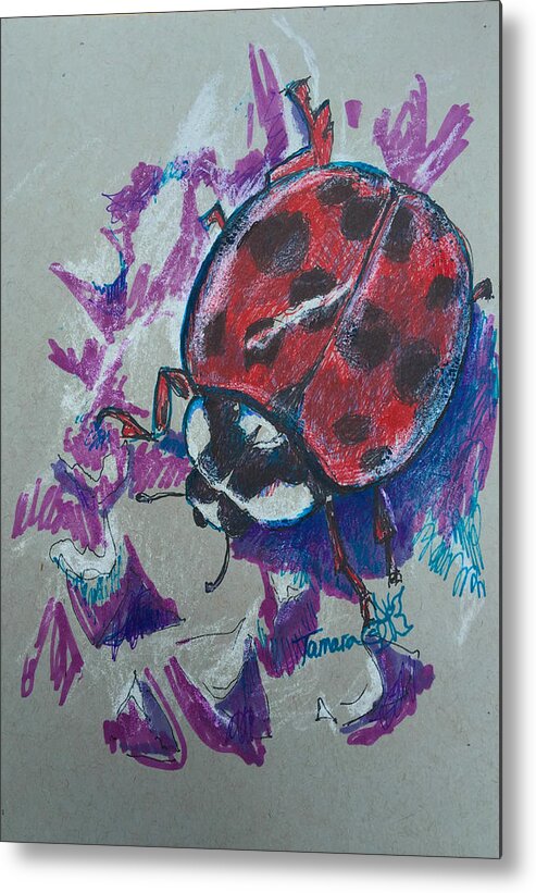 Tamara Kulish Metal Print featuring the painting Ladybug on a Wall by Tamara Kulish