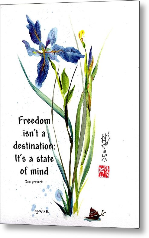 Chinese Brush Painting Metal Print featuring the painting Leaving Zen with Zen proverb by Bill Searle