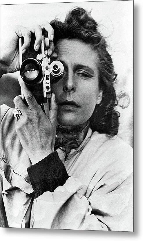 Leni Riefenstahl With A Leica Unknown Photographer Or Date Metal Print featuring the photograph Leni Riefenstahl with a Leica unknown photographer or date by David Lee Guss