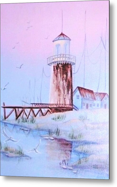 Lighthouse Metal Print featuring the painting Lighthouse by Denise F Fulmer