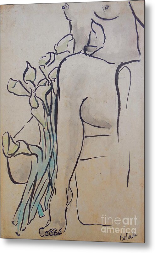 Nude Metal Print featuring the drawing Lilies by M Bellavia