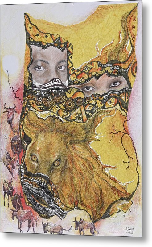 Fantasy Metal Print featuring the drawing Lion power by Bernadett Bagyinka