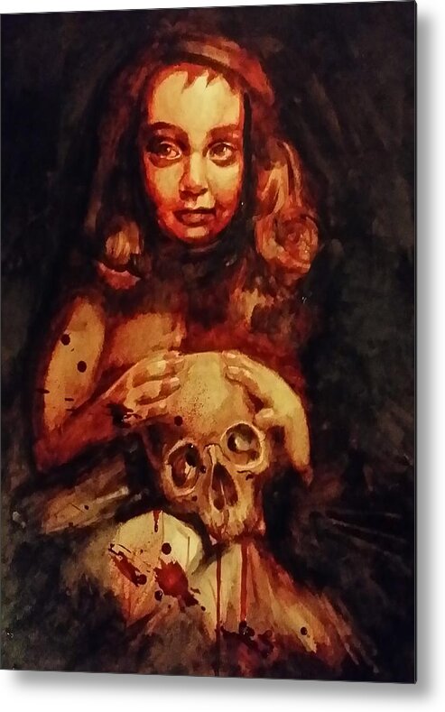 Child Metal Print featuring the painting Little Girl With A Skull by Ryan Almighty