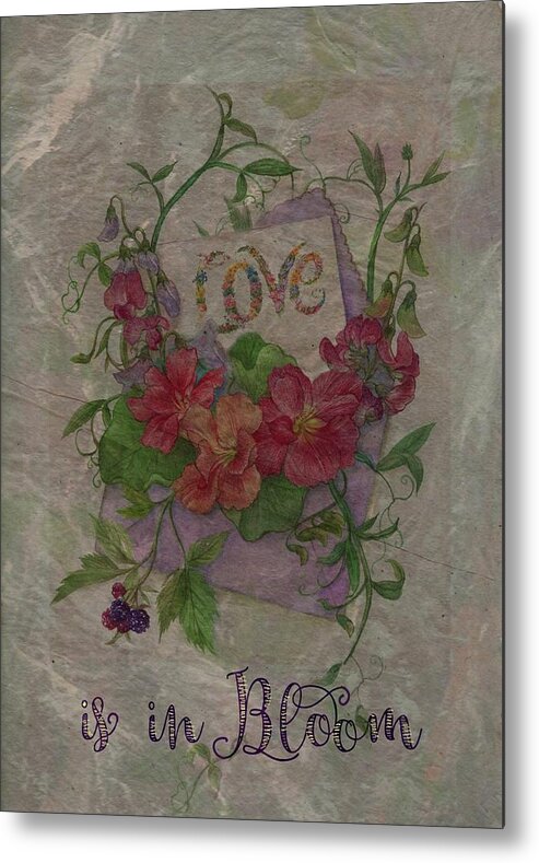 Love Is In Bloom Metal Print featuring the painting Love is in Bloom Botanical by Judith Cheng
