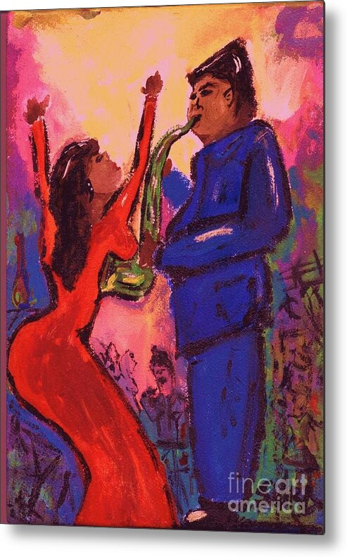 Jazz Metal Print featuring the painting Love That Sax Man by Sidra Myers
